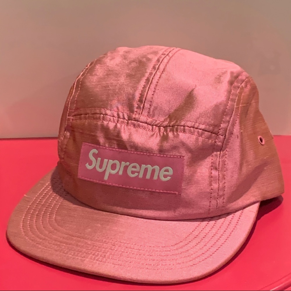 Supreme fw17 Pink Raw Silk Camp Cap